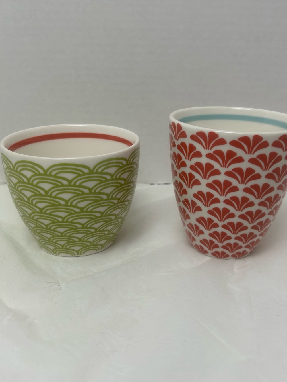 Set of 2 Starbucks Bone China Nesting Tea Cups Stacking Geometric Pattern 2009